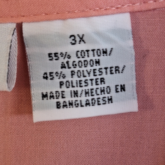 1411 Plus Sz3X Blouse Buttondown Short Sleeves Collar Lace Inset Lt Weight Nice - Picture 4 of 13